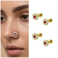 Ruby & Diamond Floral Nose Pins – 18K Gold Plated Pack of 4