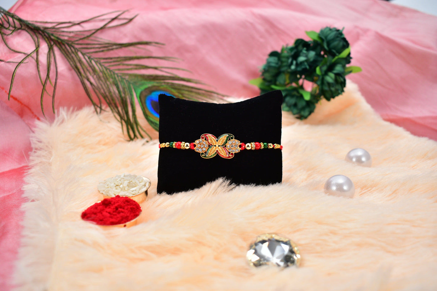 Bead Rakhi with Golden Flower Motif Elegant & Festive Sibling Gift (10pcs)