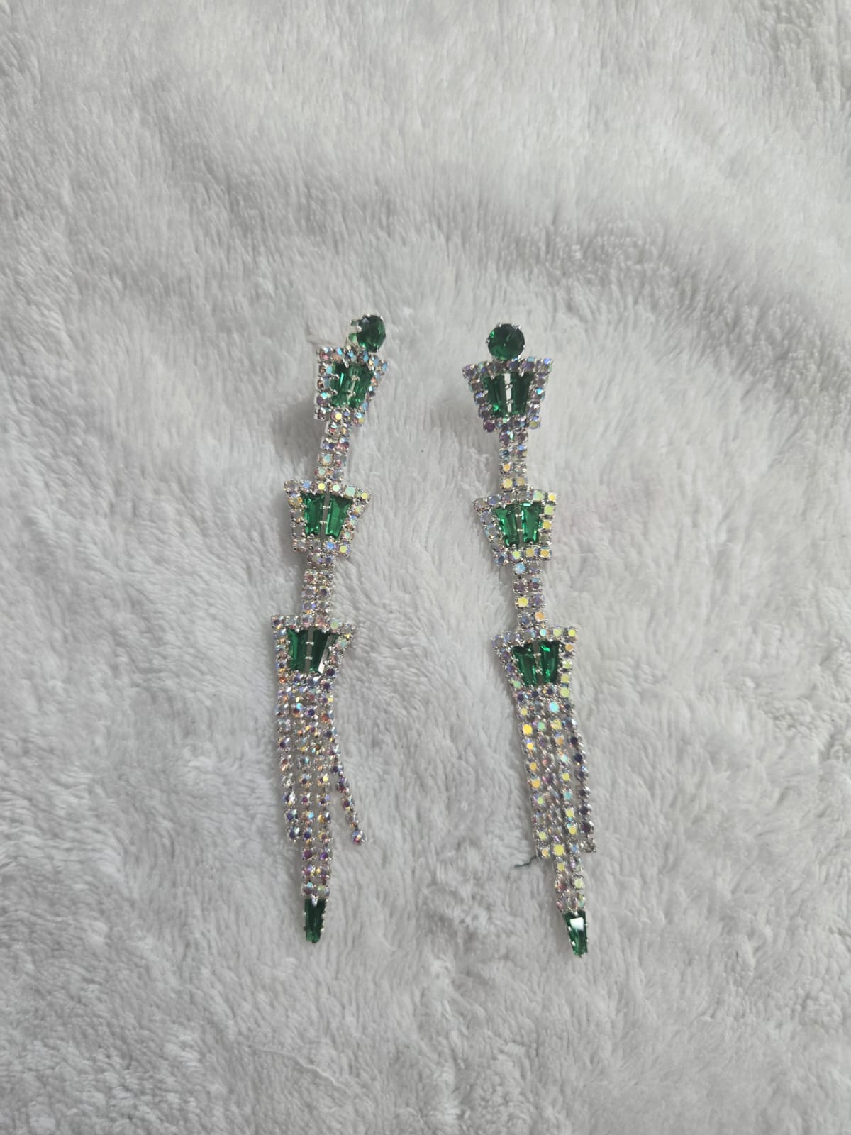 Green Stone Long Drop Earrings for Women Stylish Party Wear Jewellery