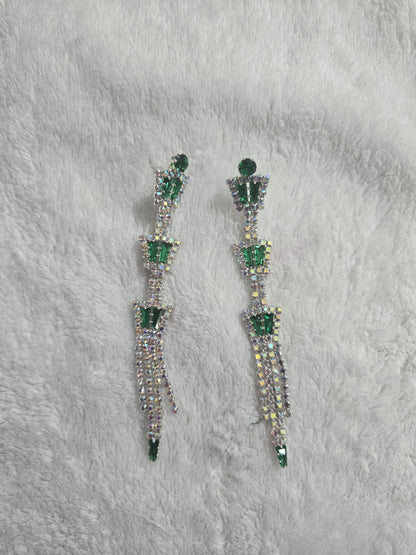 Green Stone Long Drop Earrings for Women Stylish Party Wear Jewellery