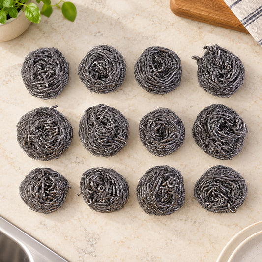 Kitchen Steel Scrubbers for Metal Utensils, Pots and Pan Cleaning (12 Pc)