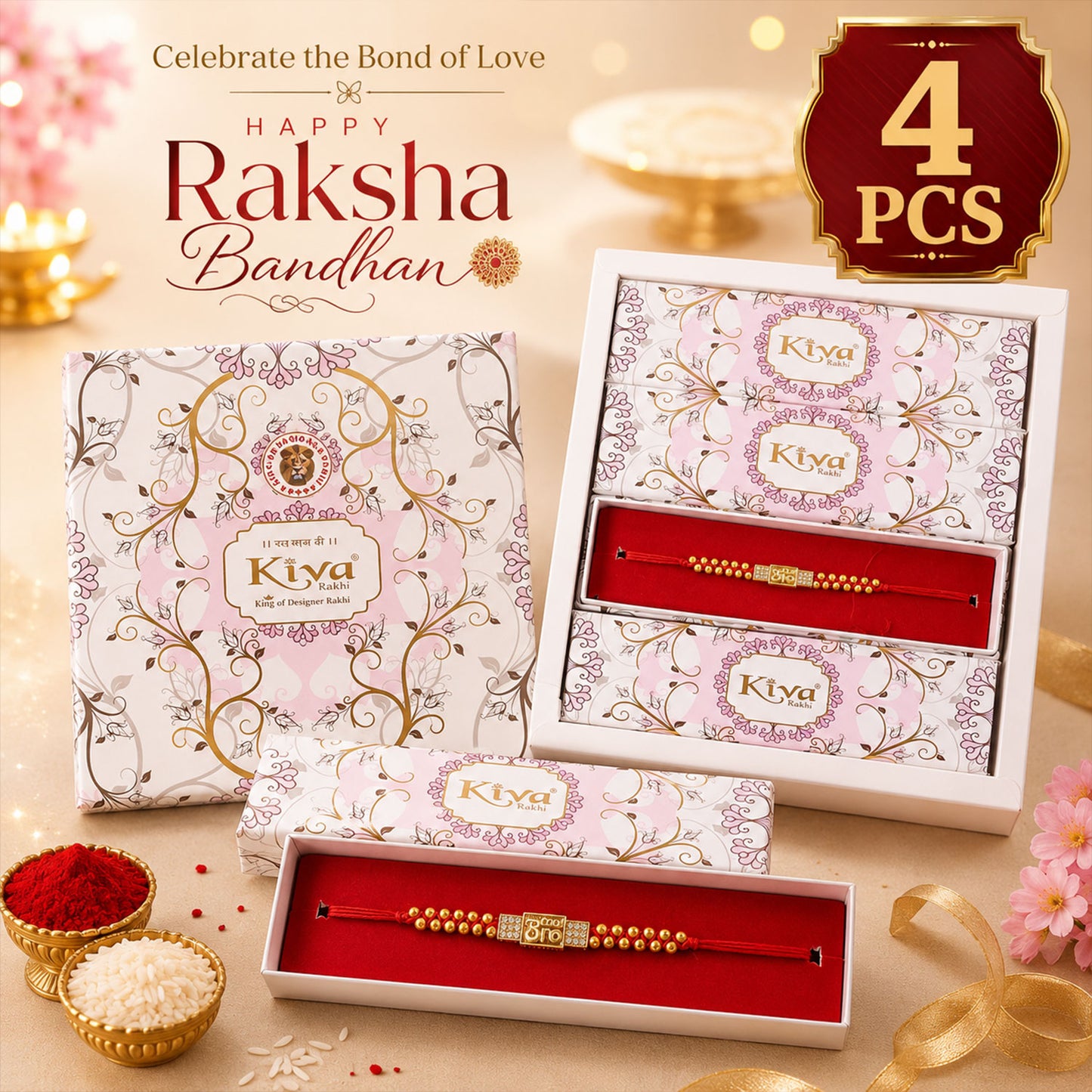 Stylish Brother Nameplate AD Stone Designer Rakhi with Gold Beads Gift