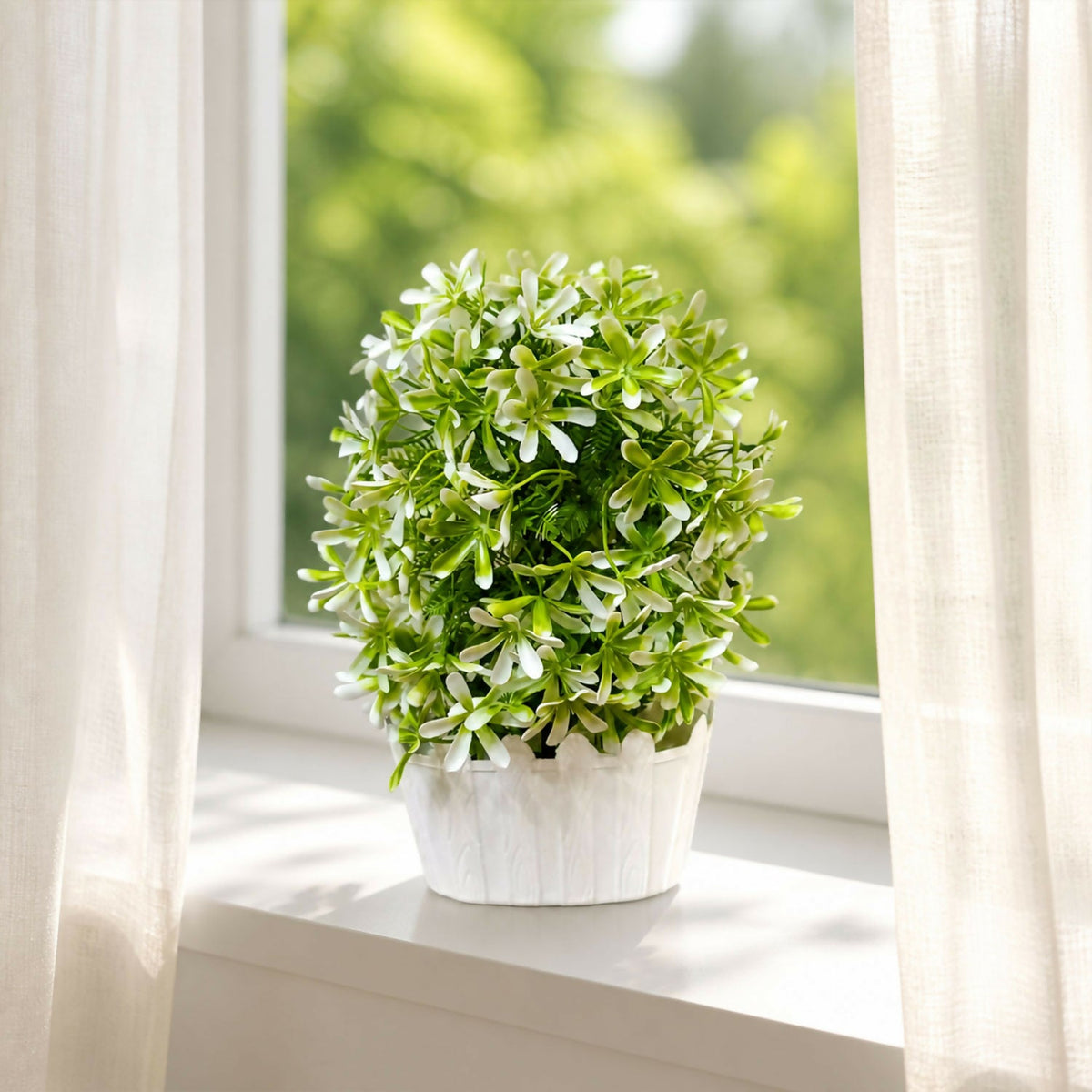Artificial Green White Flower Plant Decorative Pot Home Office Table Centerpiece Decor