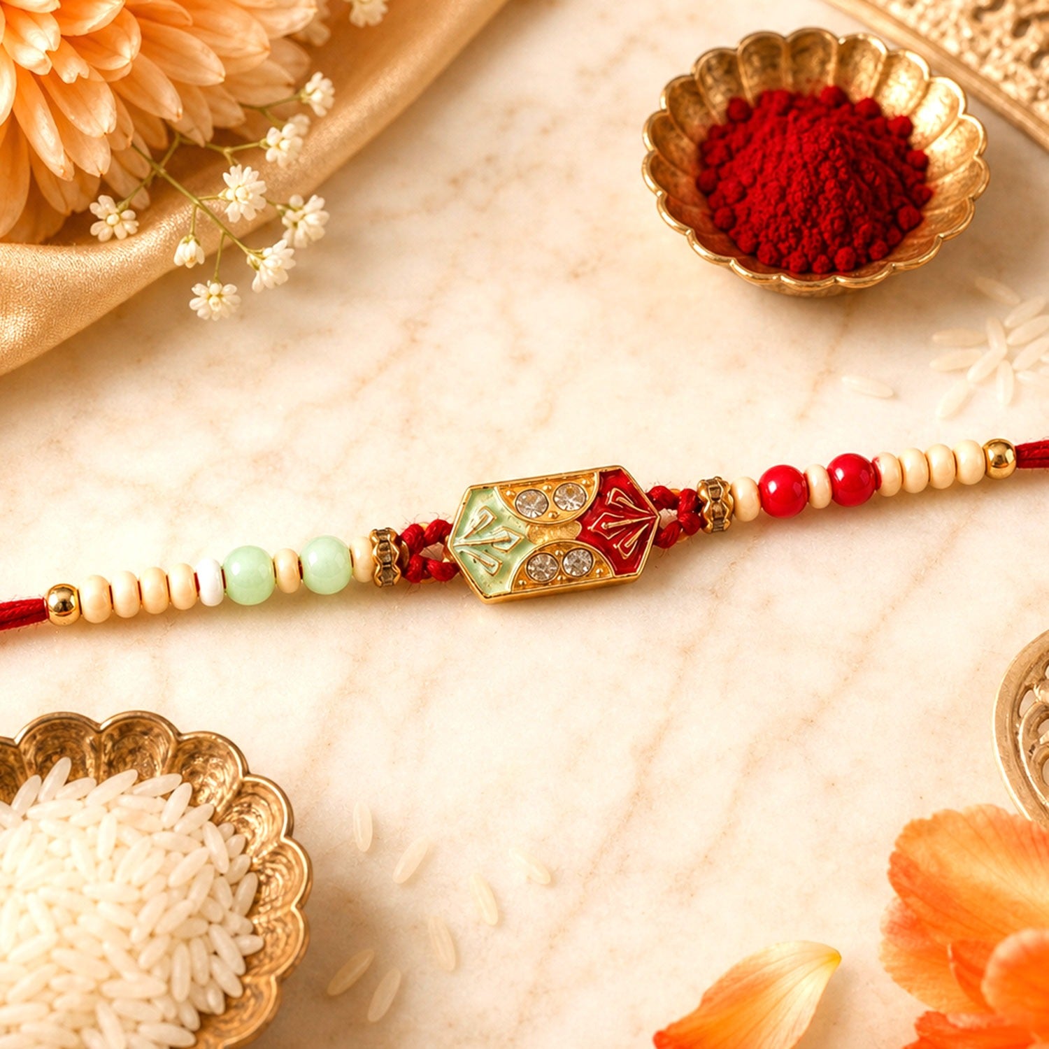 Traditional Rakhi for Brother – Beaded Thread Design
