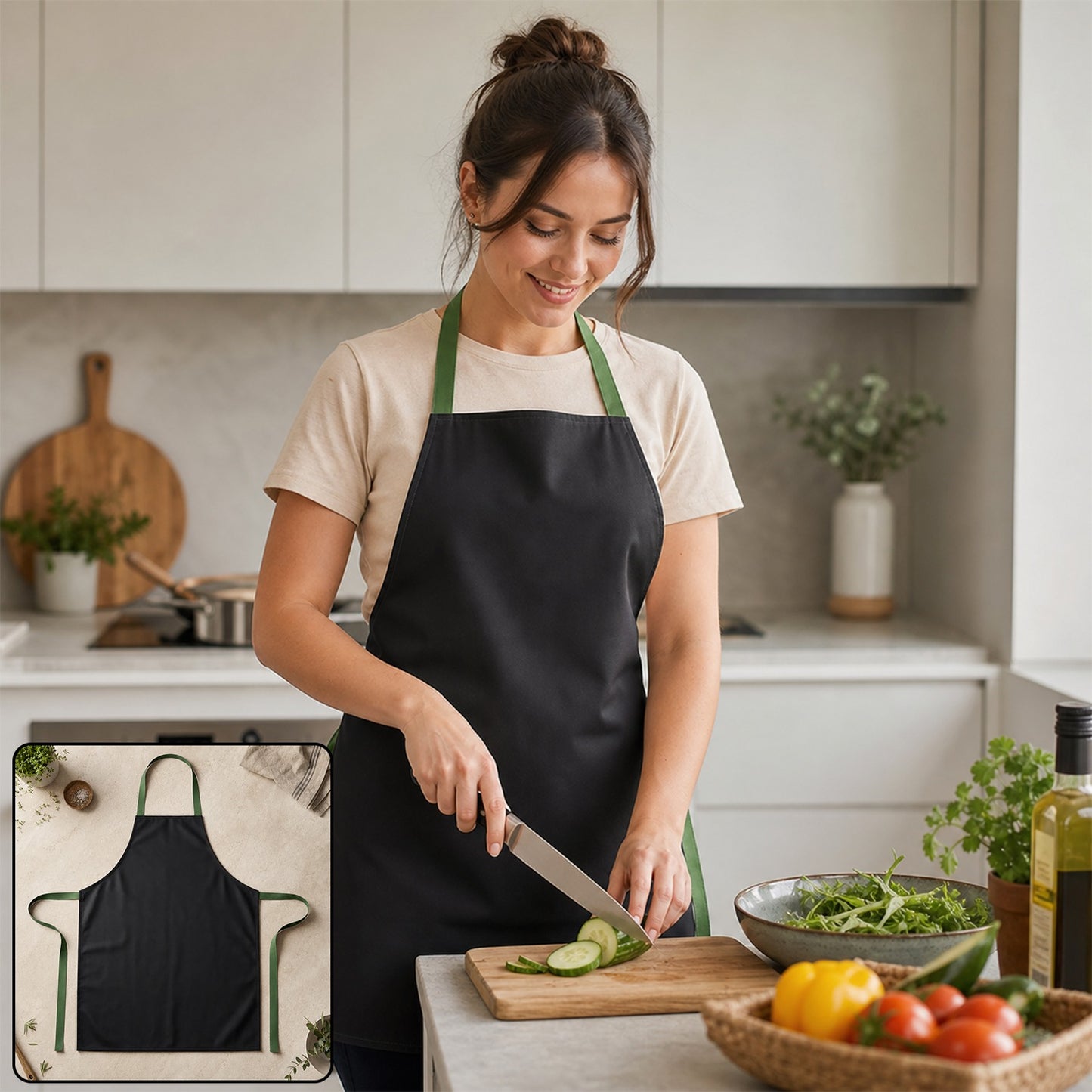Adjustable Kitchen Cooking Apron for Women with Neck and Waist Ties (1 Pc)