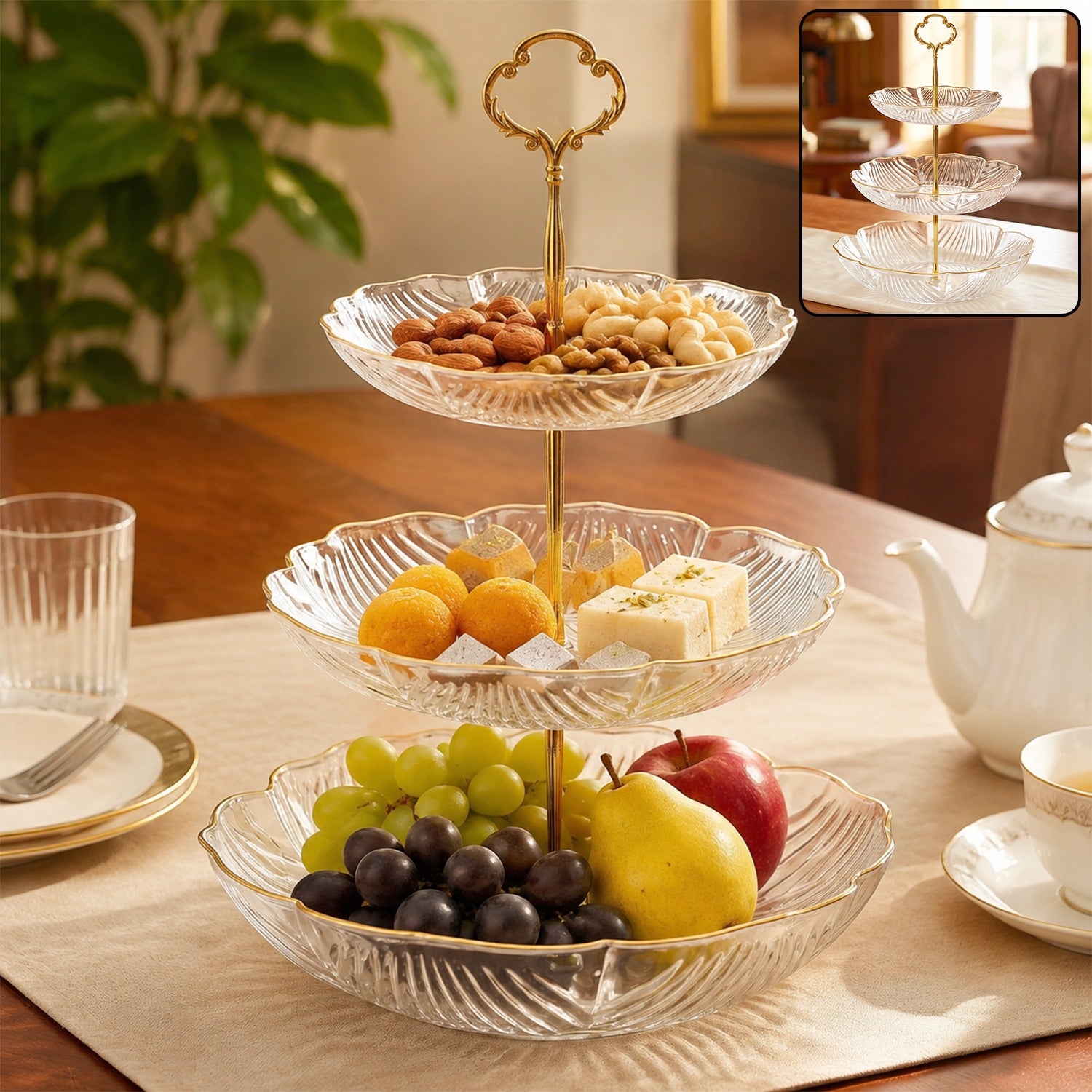 Three-Tier Snack Serving Rack with Handle - Space-Saving Design
