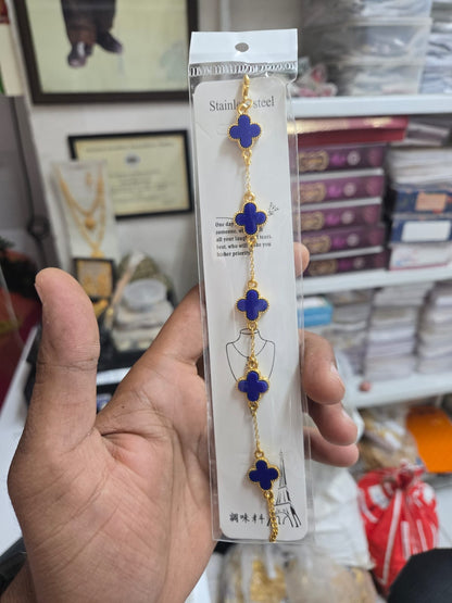 Blue Clover Design Gold Tone Bracelet for Women Stylish Fashion Jewellery