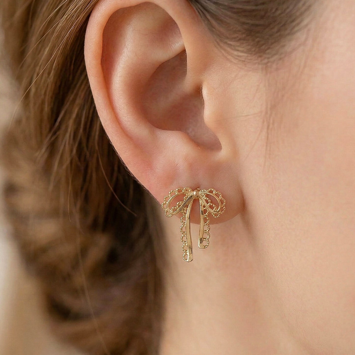 Elegant Gold Bow Drop Earrings for Women | Korean Style Designer Ribbon Earrings