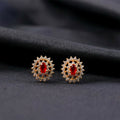 Red CZ Stone Stud Earrings – Elegant Gold Finish for Weddings & Parties