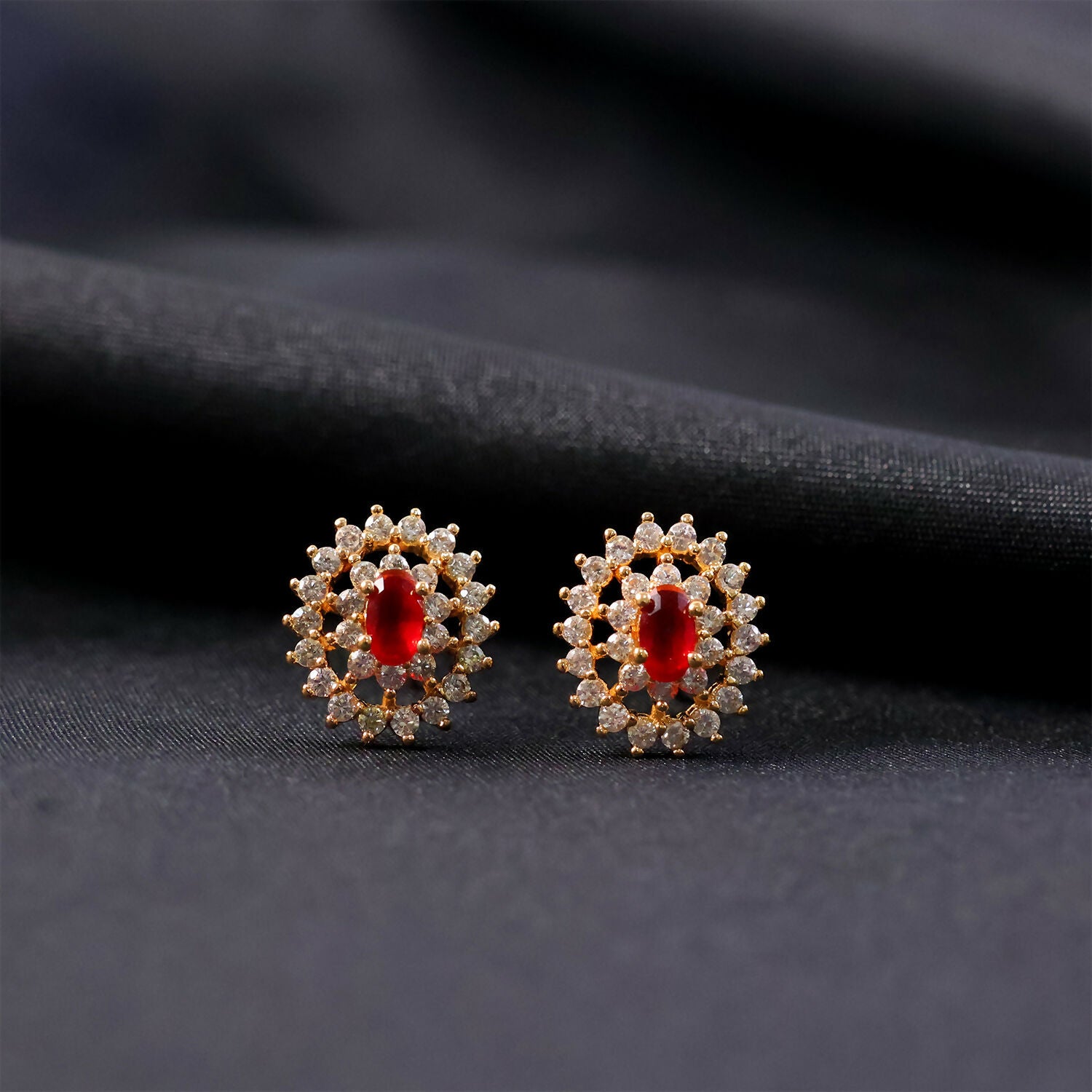 Elegant Red CZ Stone Stud Earrings with Gold Finish for Party, Wedding & Daily Wear