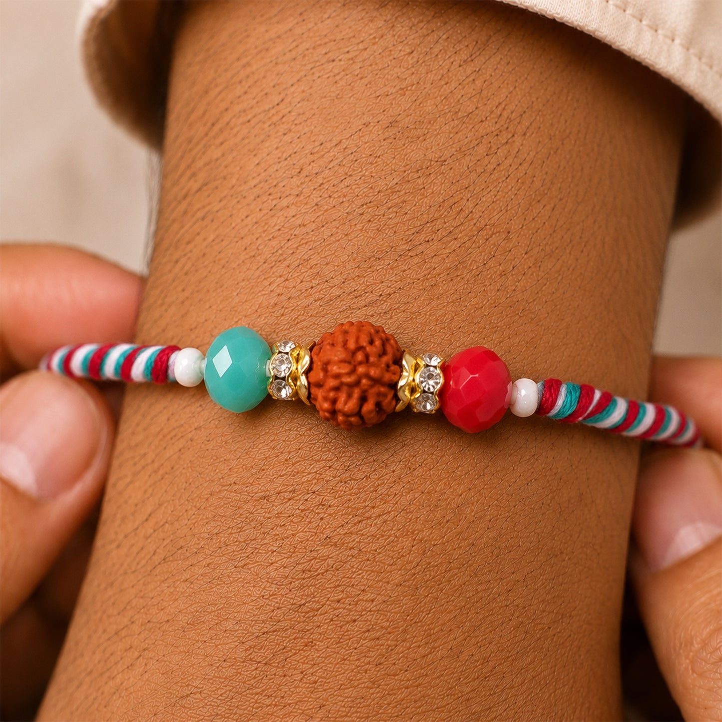 Beautiful Multicolor Designer Rakhi with Golden Centre and Cheerful Raksha Bandhan Style
