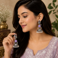 Oxidized Silver Peacock Jhumka Earrings – Elegant Handcrafted Design