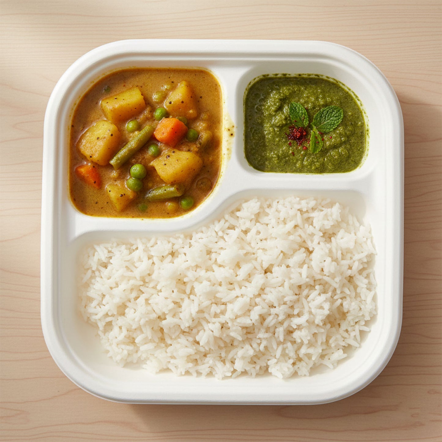 Vegnar Compostable Bagasse 3-Compartment Square Meal Plate