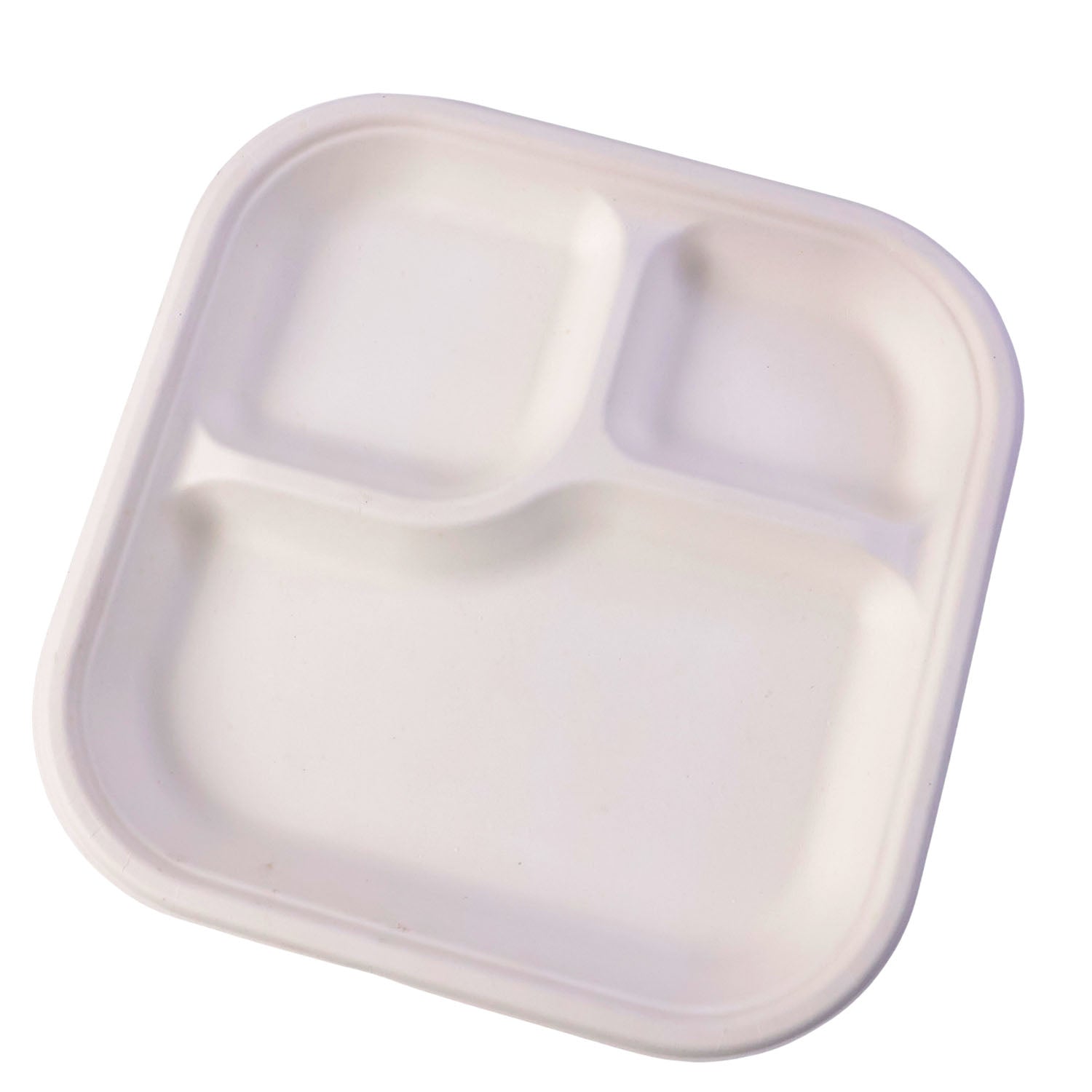 Vegnar Compostable Bagasse 3-Compartment Square Meal Plate