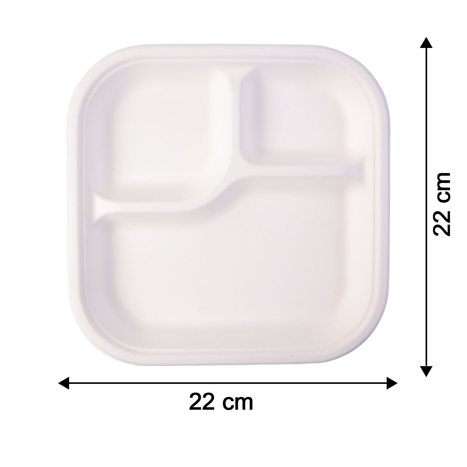 Vegnar Compostable Bagasse 3-Compartment Square Meal Plate