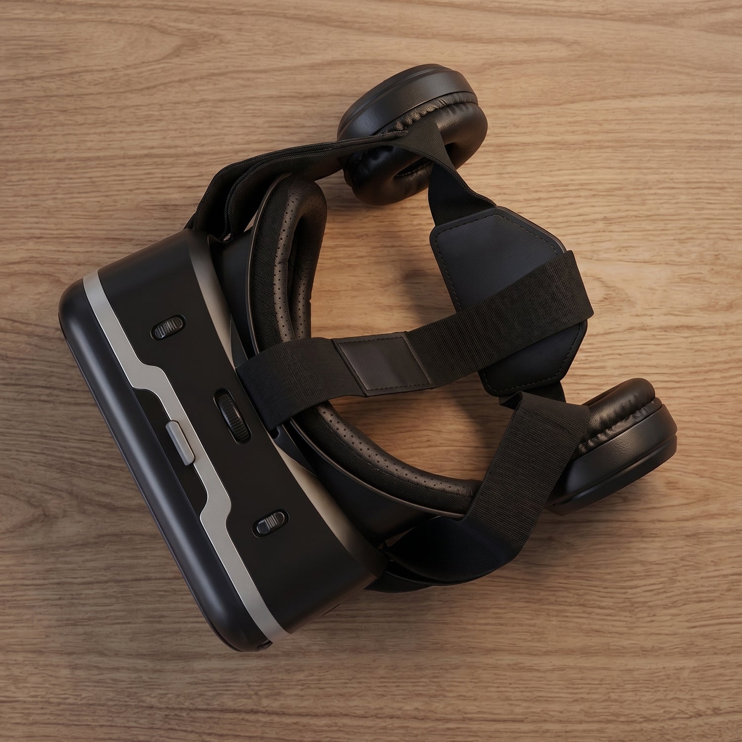 Close-up of VR headset lenses and controls