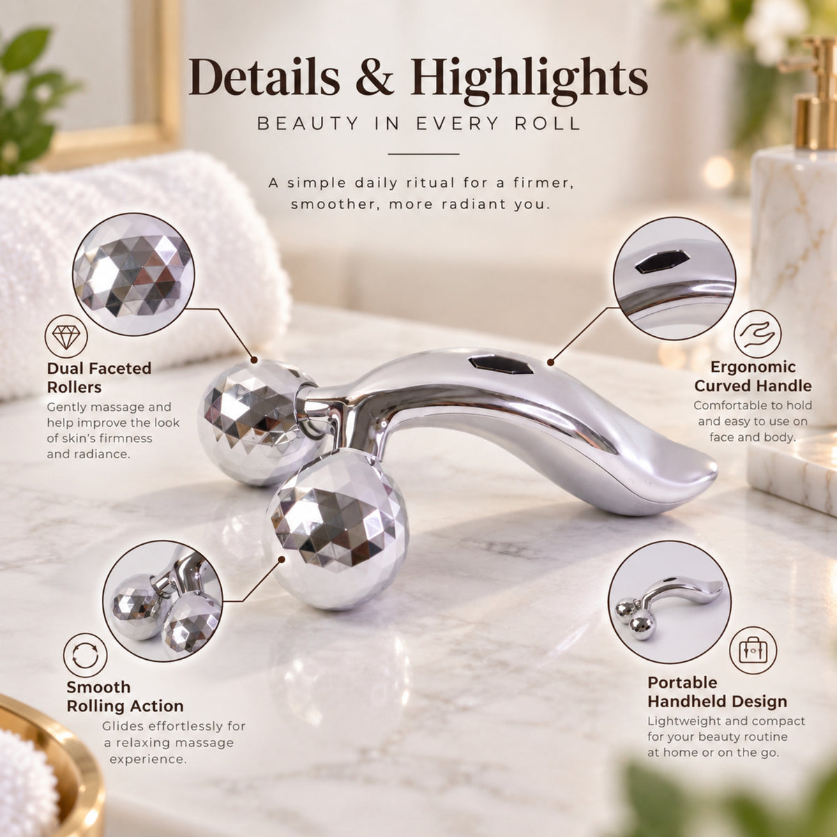 3D Roller Face Massager – Skin Tightening Tool | Velvet Wellness
