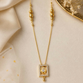 Gold-Tone Crystal Rectangle Pendant Necklace for Women | Elegant Long Chain Necklace with Geometric Charm | Designer Fashion Jewelry