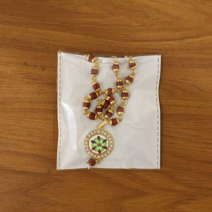 Rudraksha Necklace & Bracelet Set with Floral Pendant