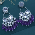Kundan Silver Plated Chandbali Earrings – Elegant Purple Pearls