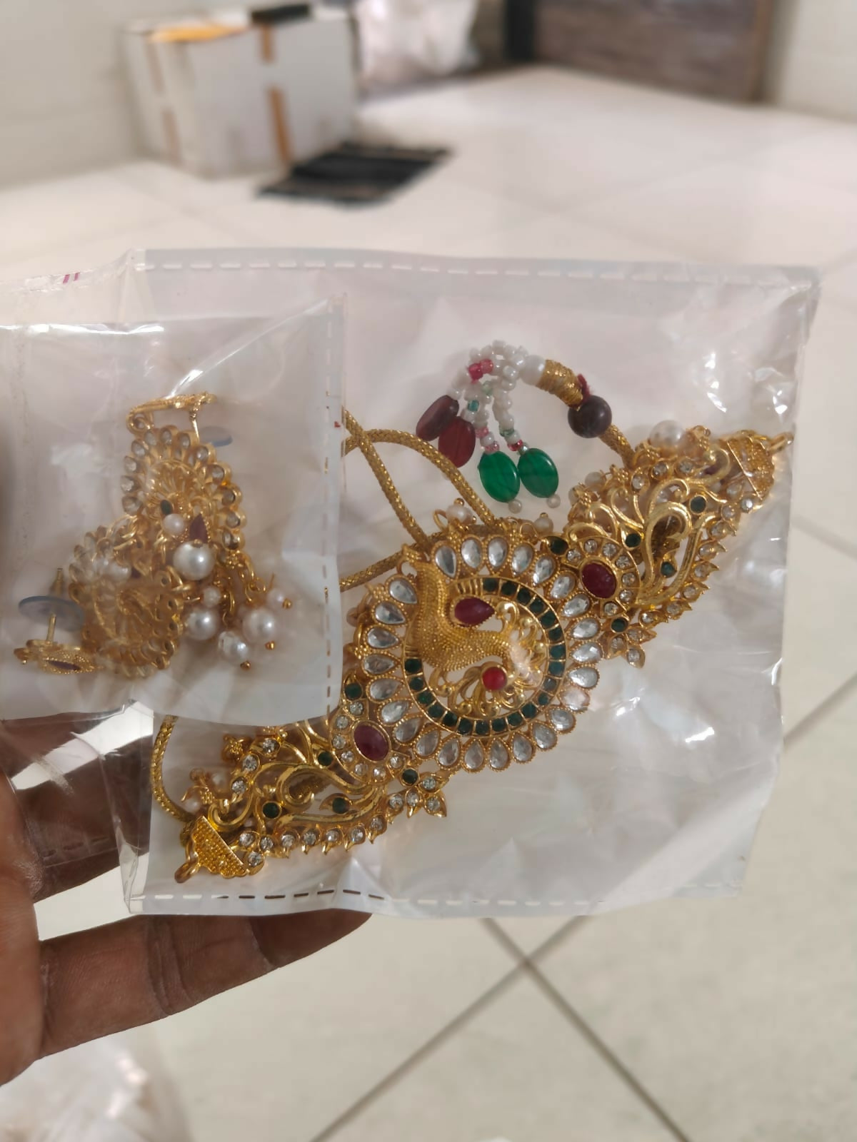 Traditional Gold-Plated Kundan & Pearl Choker Necklace with Matching Earrings