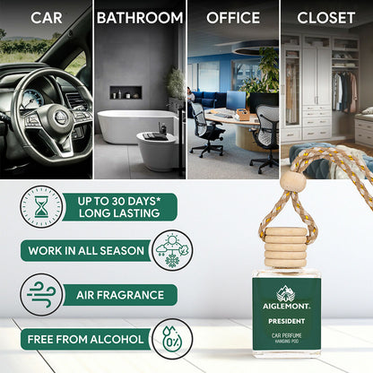 Aiglemont President Car Perfume Hanging Pod 10ml | Long-Lasting Car Air Freshener | Premium Car Interior Accessory