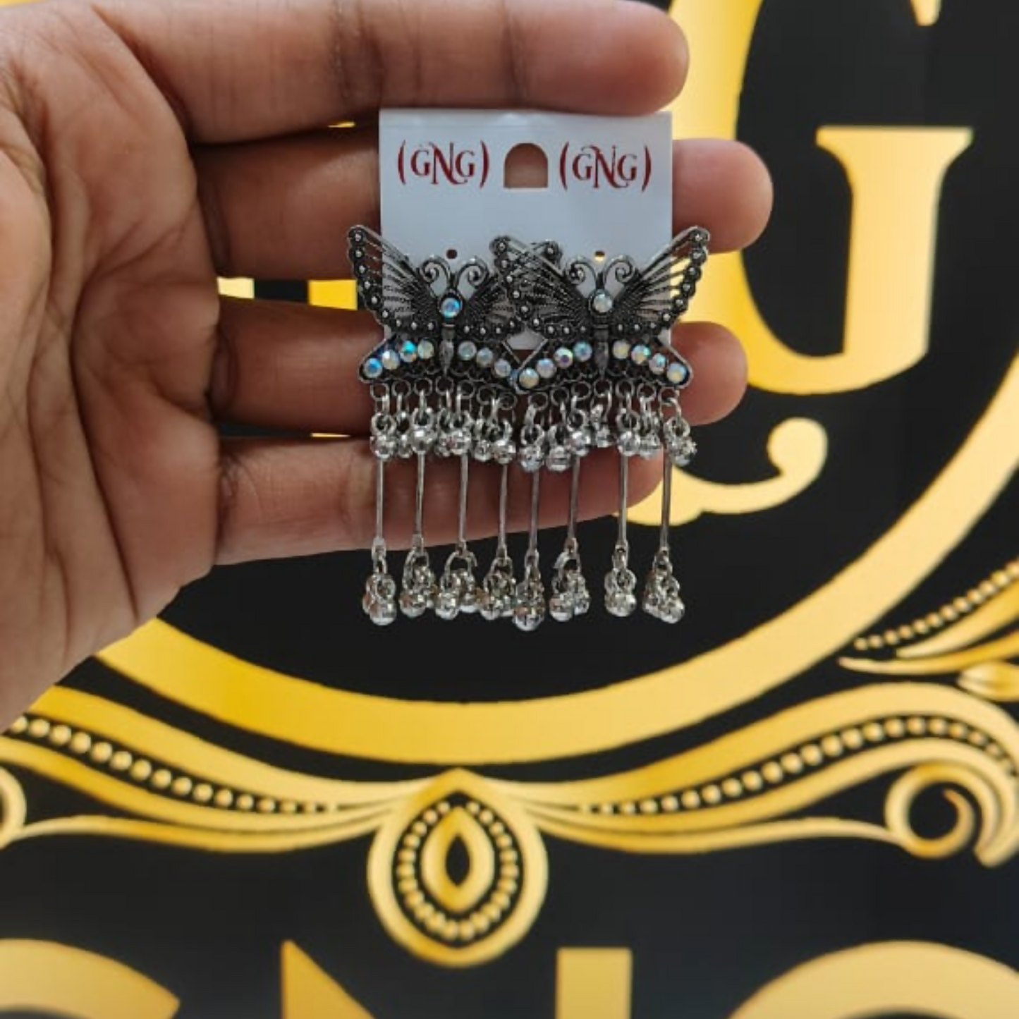 Oxidised Butterfly Drop Jhumka Earings
