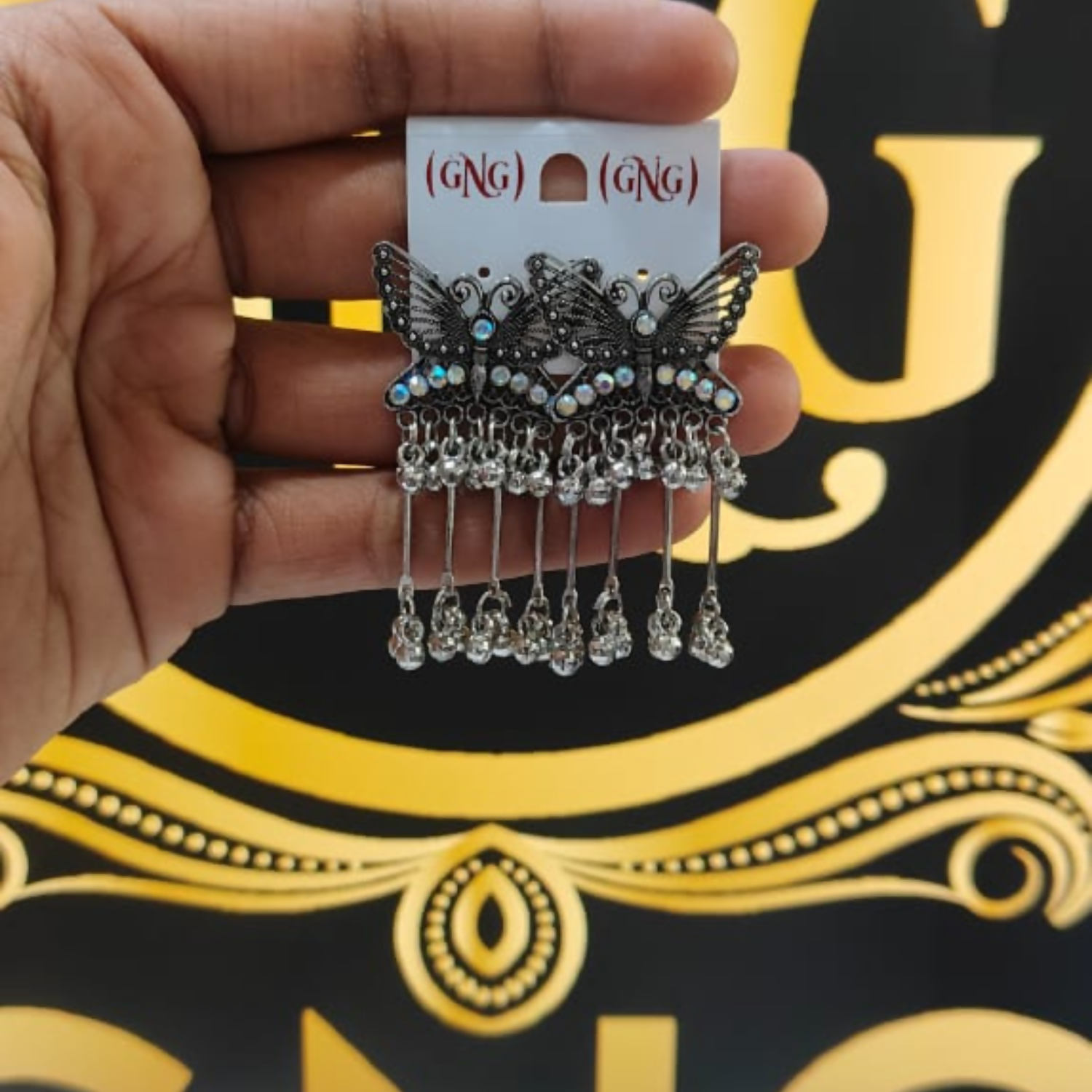 Oxidised Butterfly Drop Jhumka Earings