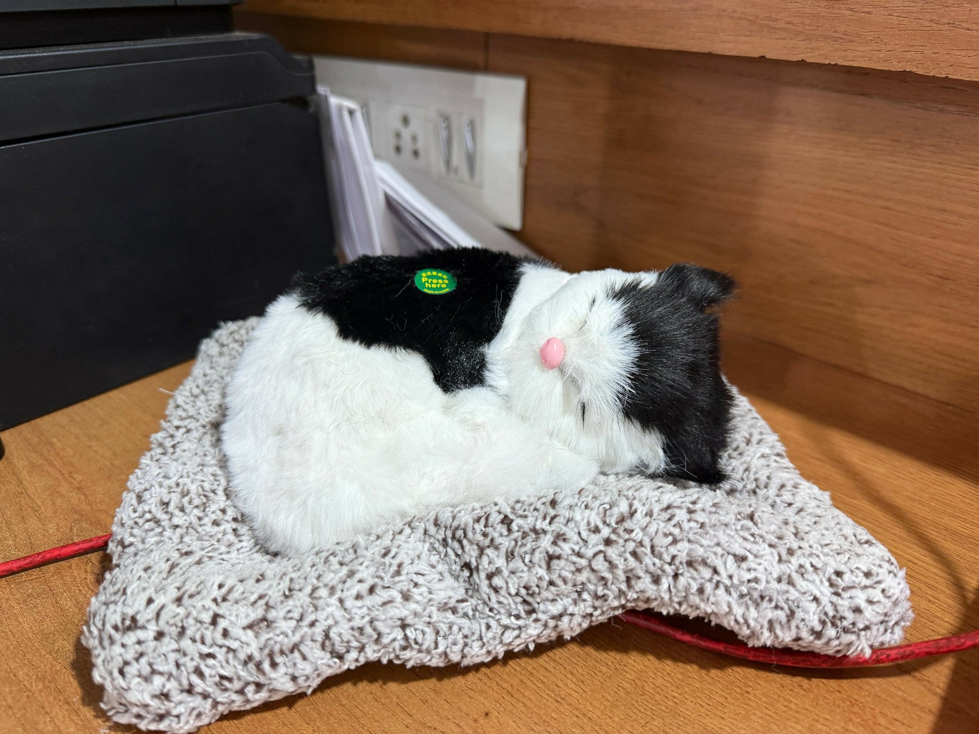 Premium Black & White Sleeping Cat Dashboard Toy