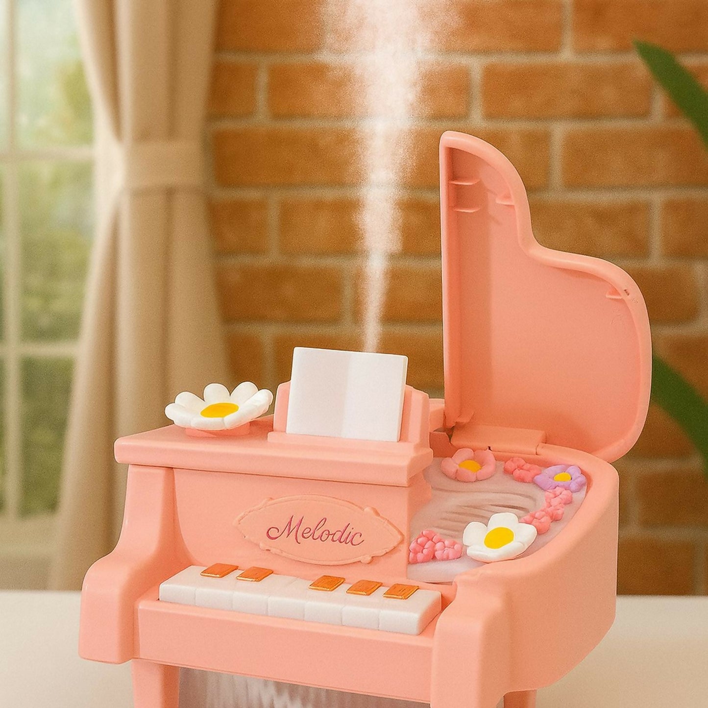Pink Piano USB Mini Humidifier with Night Light for Bedroom & Kids Room