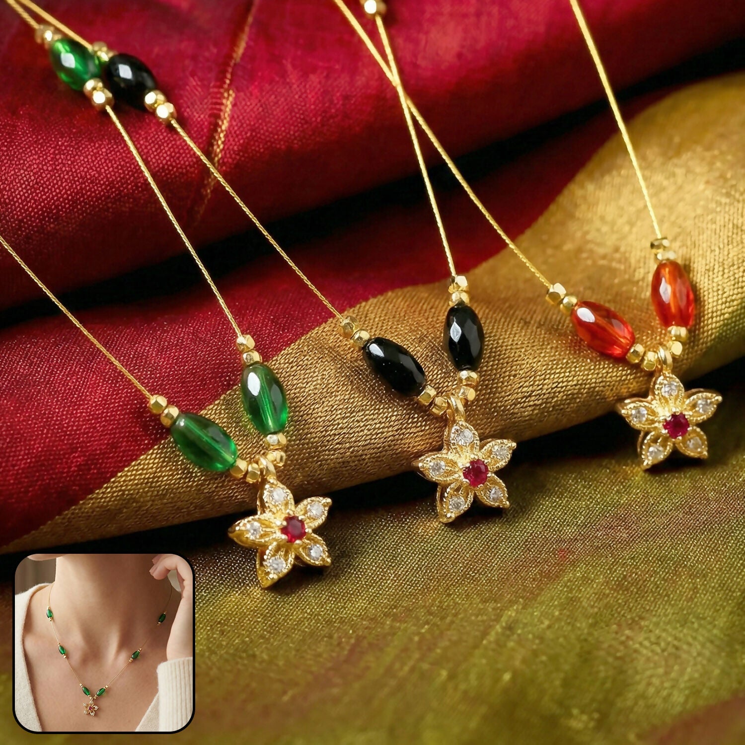 Elegant Multicolor Bead Necklace with Star Flower Pendant
