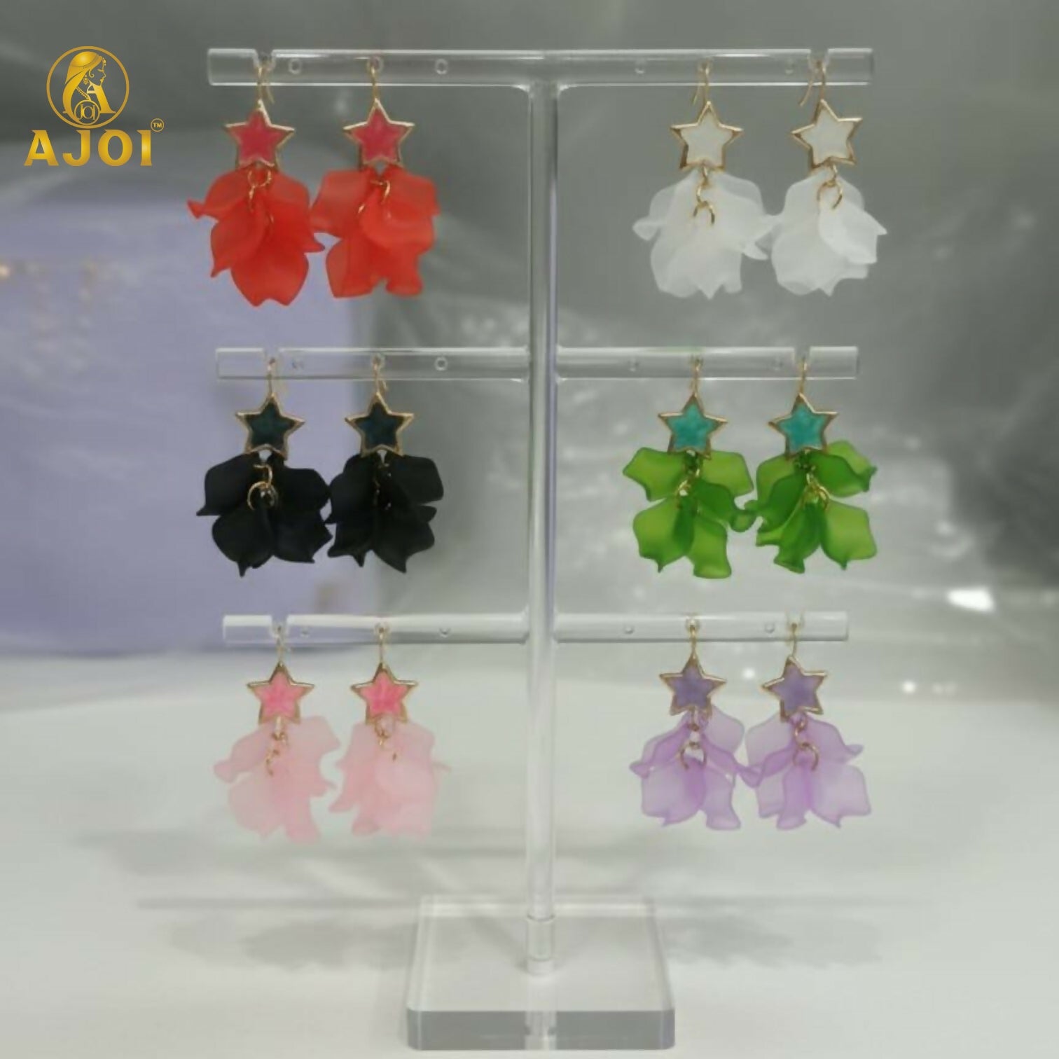 Luxury Star-Top Floral Drop Earrings with Soft Matte Petal Layers