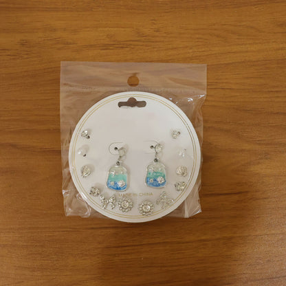 Drop earrings from the elegant Korean style multi-design silver-plated set
