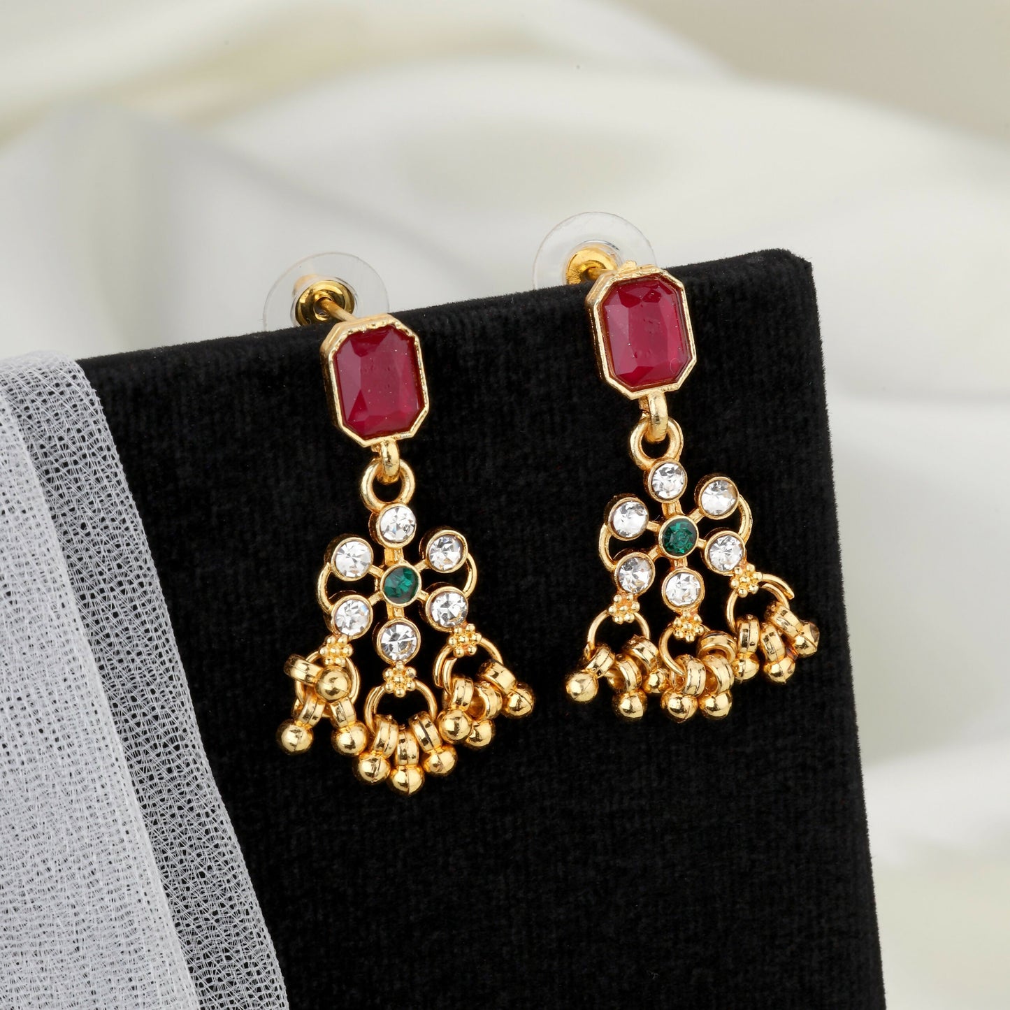 Gold-Plated Black Enamel Lotus Choker Set with Pearl Drops