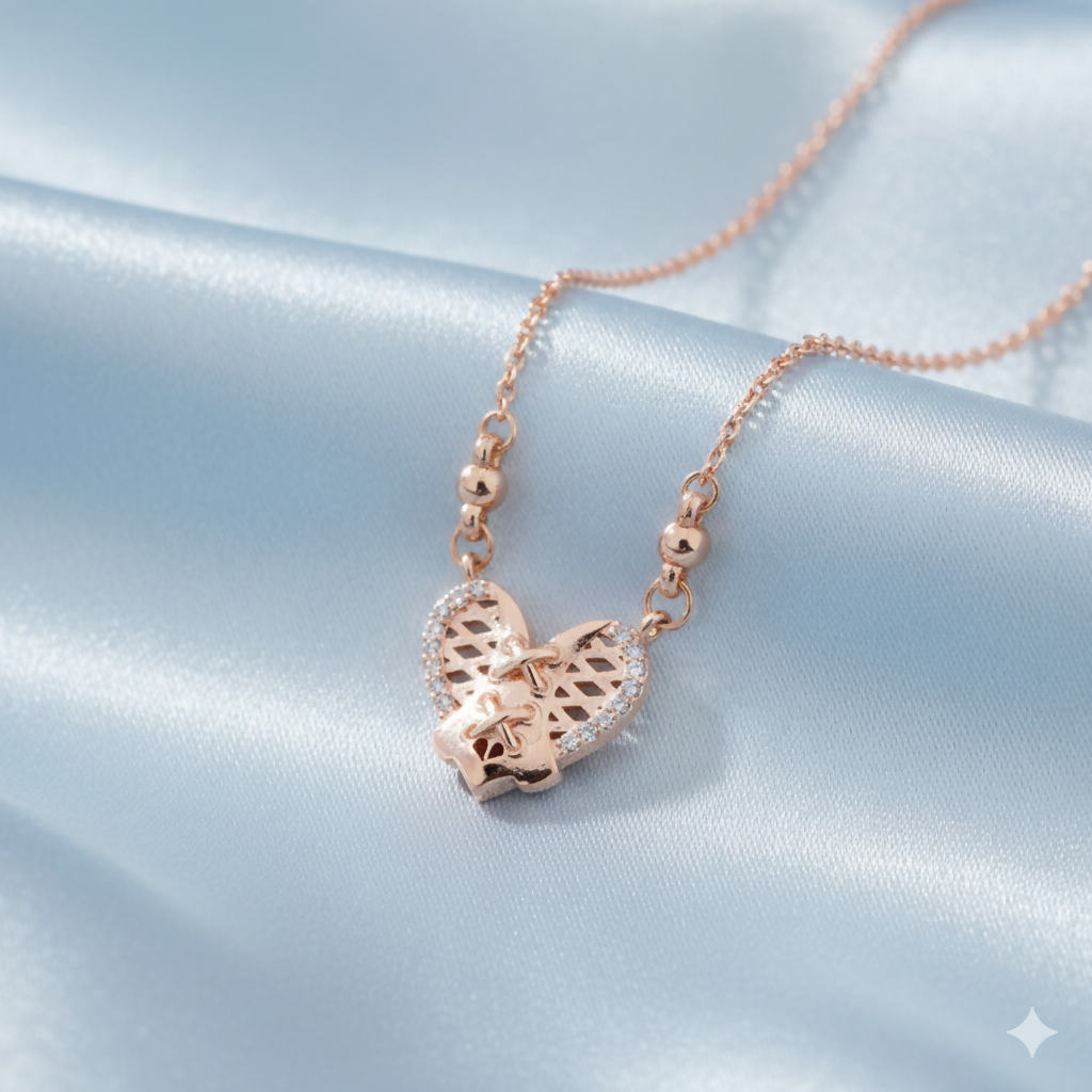 Rose Gold Filigree Heart Pendant Necklace with AD For women and girls