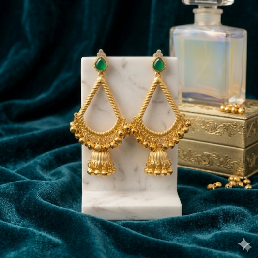 Traditional Kashmiri Inspired Jhumka Drop Earrings with Intricate Bell Detailing