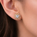 Flower Design Stone Stud Earrings – Elegant Gold Finish for Parties