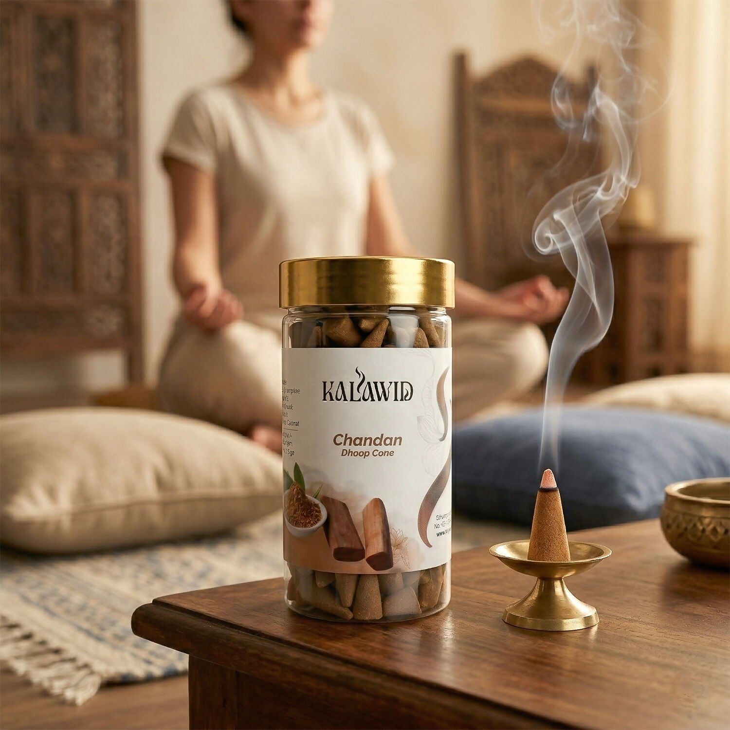 Chandan Dhoop Cone Jar for Long Lasting Fragrance & Daily Spiritual Use (100 Gm)