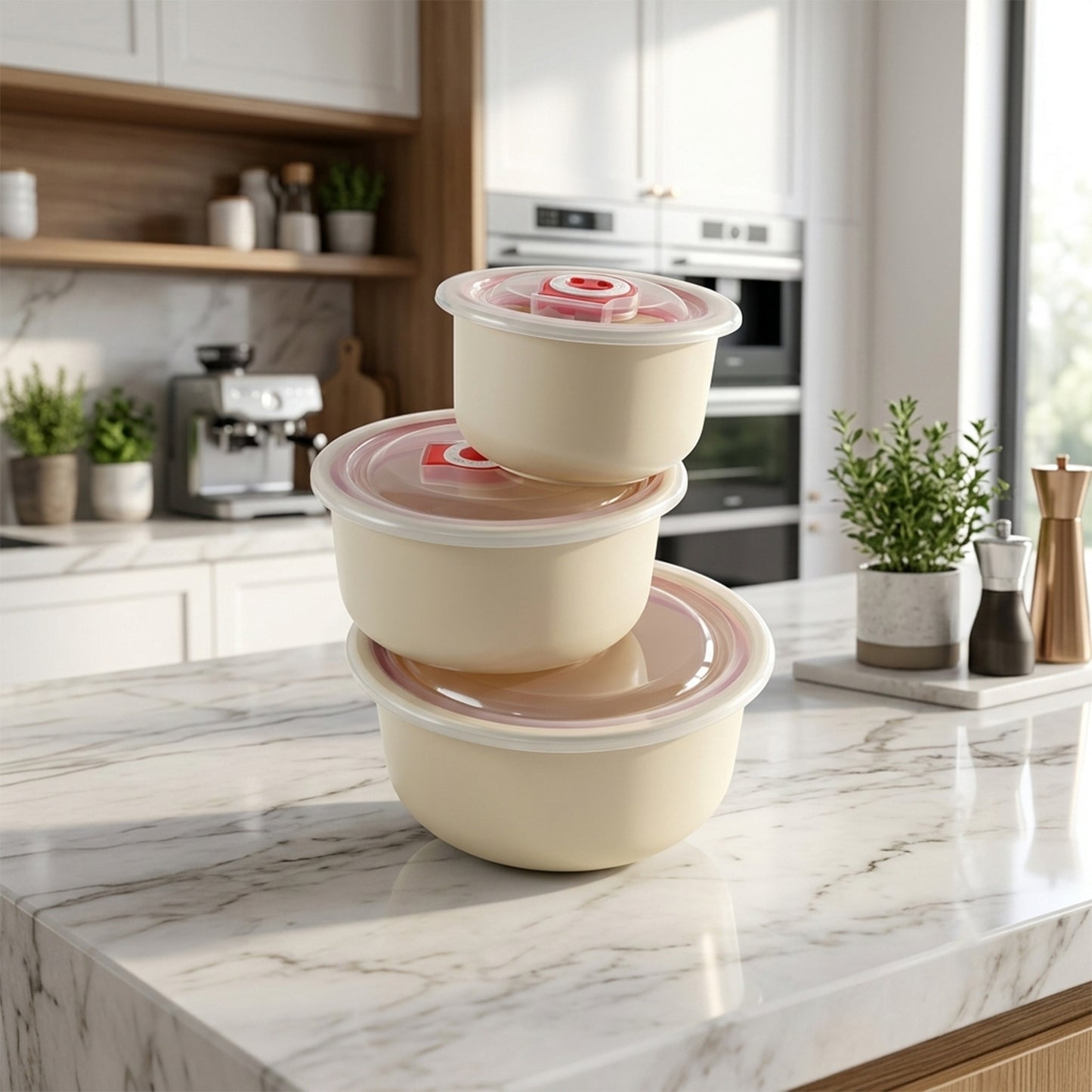 Multipurpose Plastic Bowl Set with Vented Lids for Kitchen Storage (3 Pc Set)