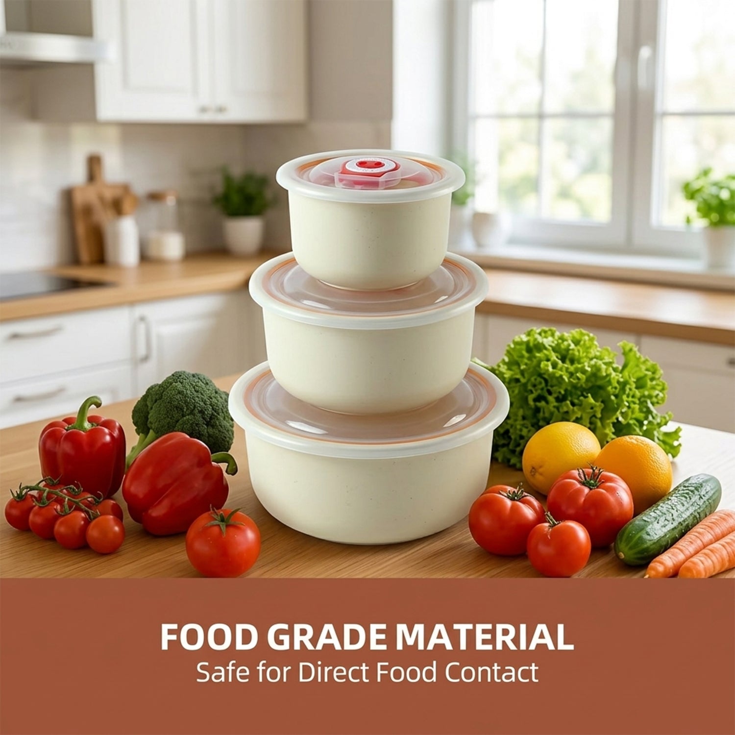 Multipurpose Plastic Bowl Set with Vented Lids for Kitchen Storage (3 Pc Set)