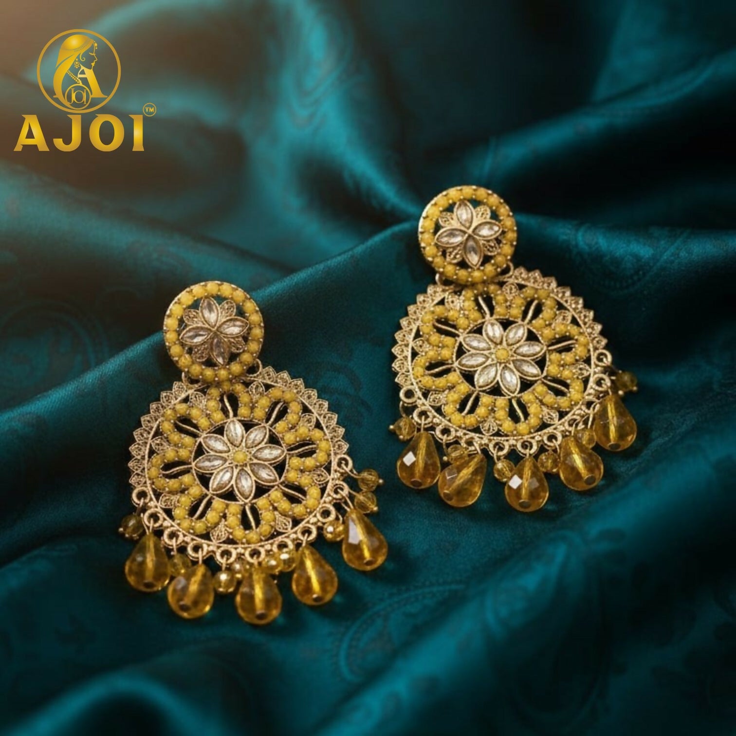 Golden Amber Floral Earrings