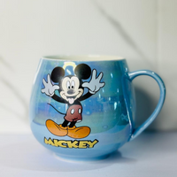 Glossy Blue Ceramic Mug – Cute Cartoon Character Print – 350 ml Coffee & Tea Cup – Iridescent Gradient Finish – Perfect Gift for Kids & Adults