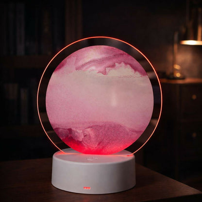 LED Round Static Pink Sand Art Lamp | Ambient Decorative Night Light Home Décor