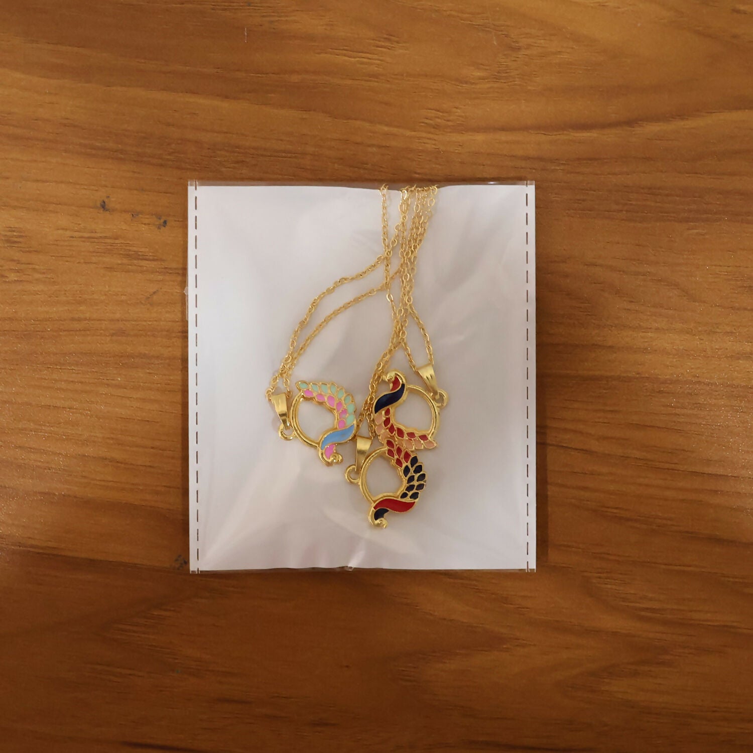 Colorful Enamel Swan Pendant Necklace on Gold Chain