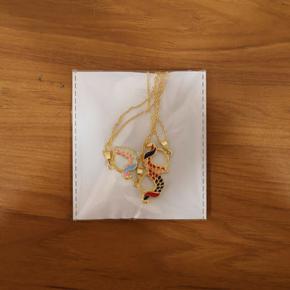 Colorful Enamel Swan Pendant Necklace on Gold Chain