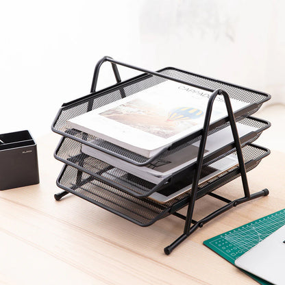 Black metal 3-tier organizer rack for office supplies
