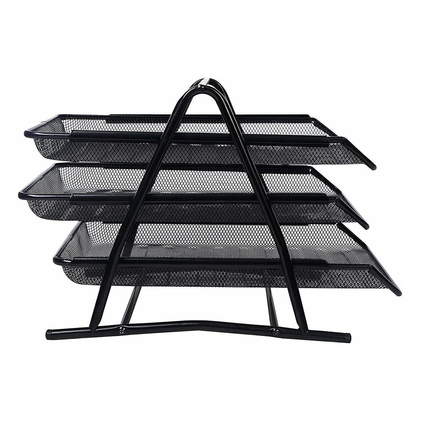 Metal file organizer rack with three shelves