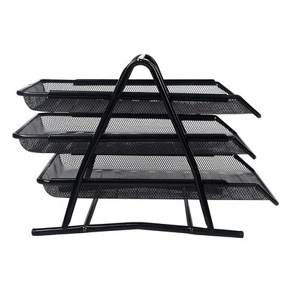 Metal file organizer rack with three shelves
