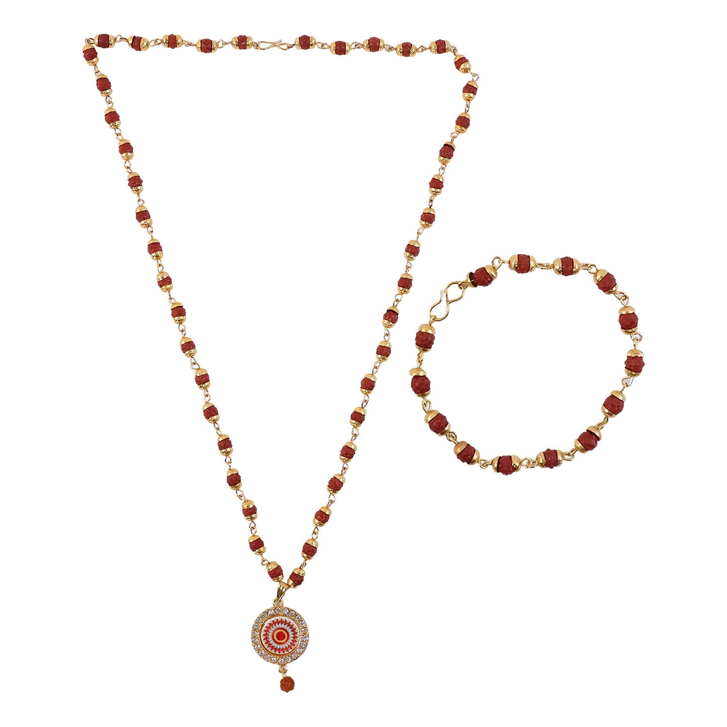 Rudraksha gold pendant set styled for daily wear