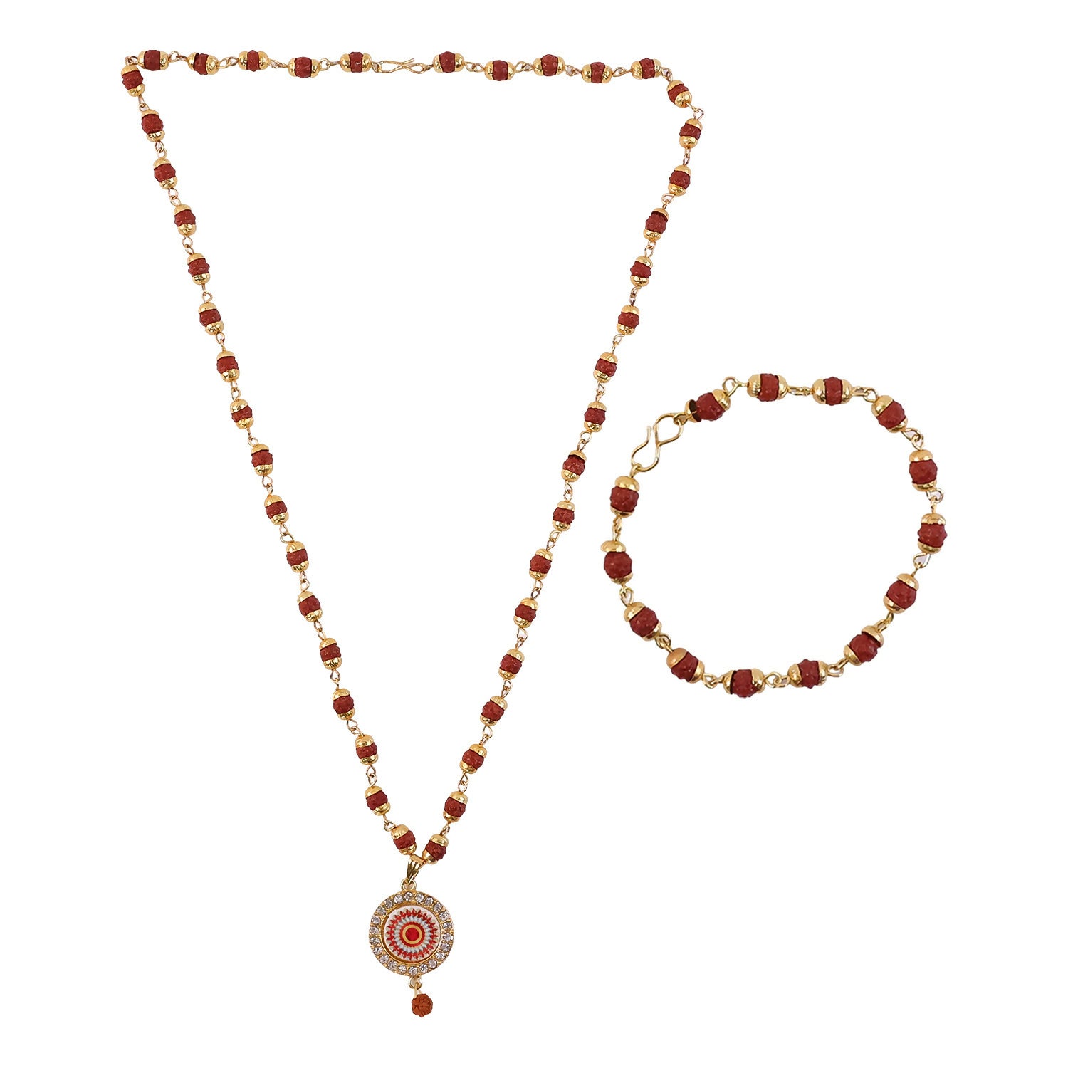 Rudraksha gold pendant set styled for daily wear